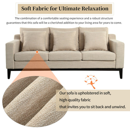 Canapé 3 places en polyester 80,5 pouces, finition bois massif – Confort haut de gamme pour salon ou bureau