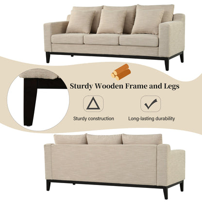 Canapé 3 places en polyester 80,5 pouces, finition bois massif – Confort haut de gamme pour salon ou bureau