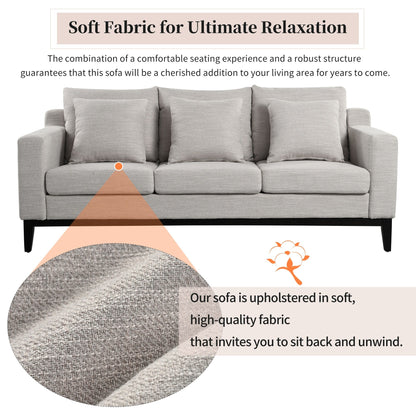 Canapé 3 places en polyester 80,5 pouces, finition bois massif – Confort haut de gamme pour salon ou bureau