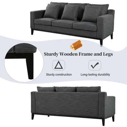 Canapé 3 places en polyester 80,5 pouces, finition bois massif – Confort haut de gamme pour salon ou bureau