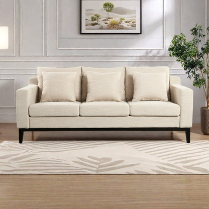 Canapé 3 places en polyester 80,5 pouces, finition bois massif – Confort haut de gamme pour salon ou bureau