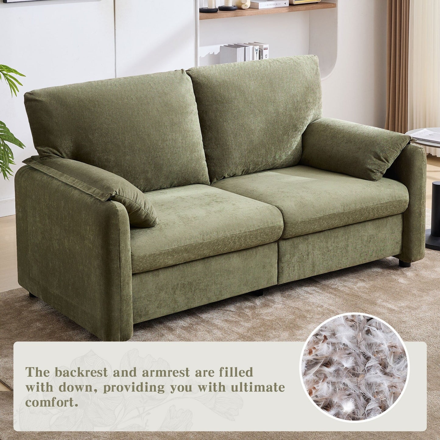 Canapés en duvet de 800 lb, canapé minimaliste de 60 pouces, avec plusieurs couleurs pour le salon et la chambre