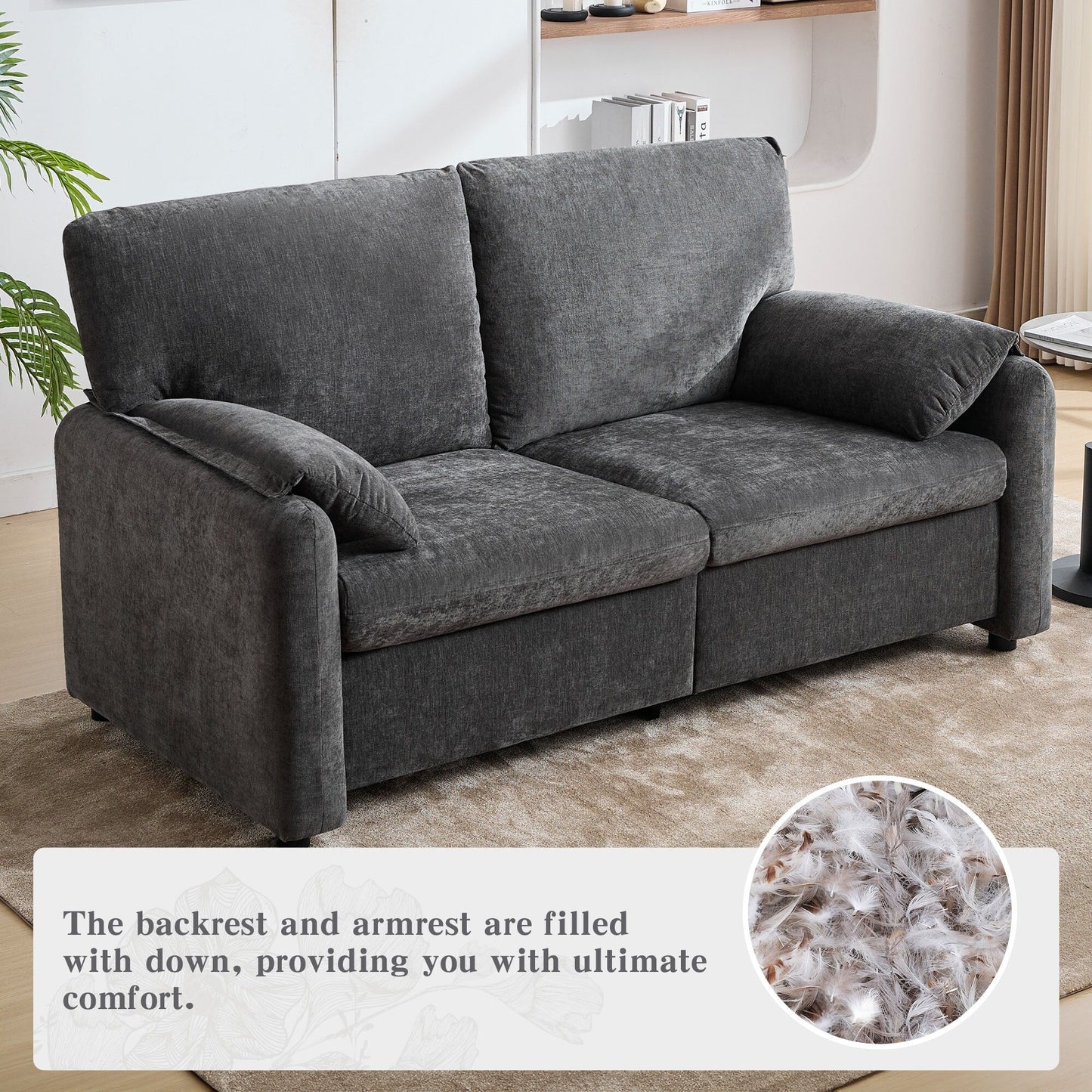 Canapés en duvet de 800 lb, canapé minimaliste de 60 pouces, avec plusieurs couleurs pour le salon et la chambre