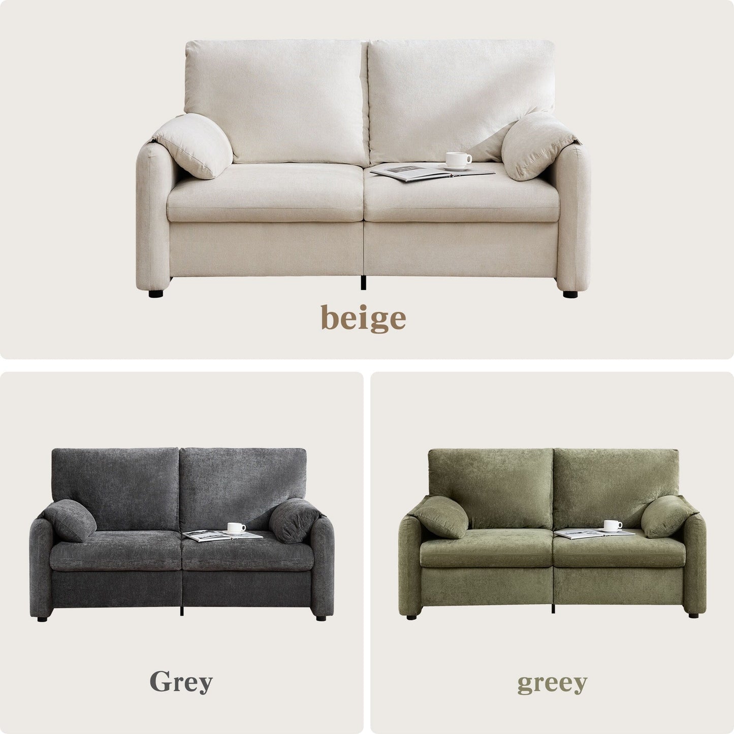 Canapés en duvet de 800 lb, canapé minimaliste de 60 pouces, avec plusieurs couleurs dans le salon et la chambre