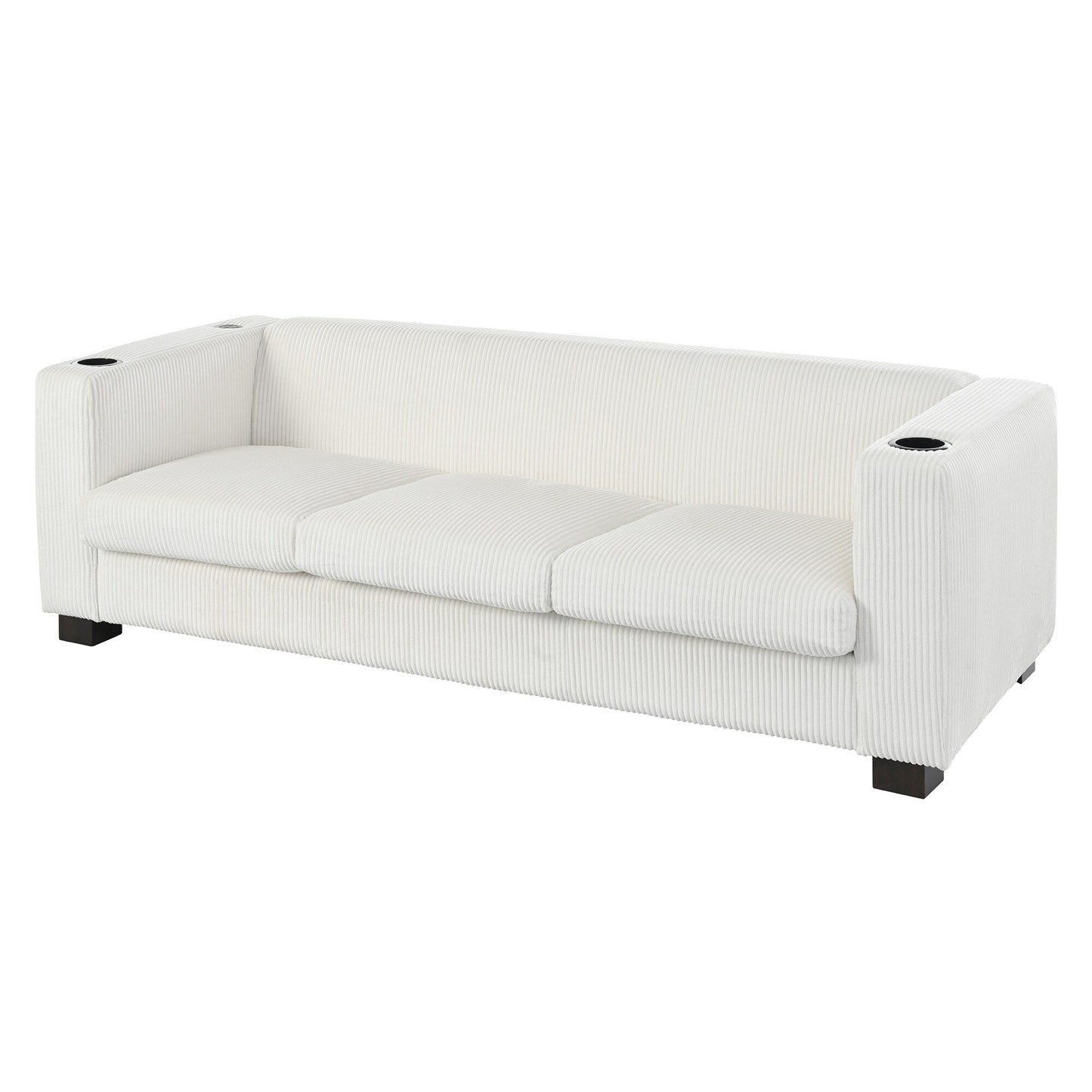 Canapé 3 places en bois massif 80 avec 2 ports USB et deux porte-gobelets