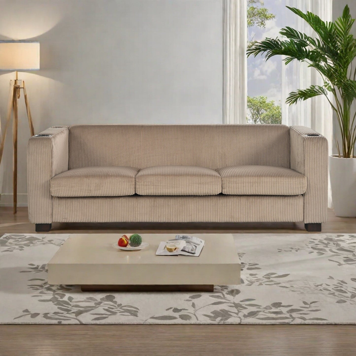 Canapé 3 places en bois massif 80 avec 2 ports USB et deux porte-gobelets