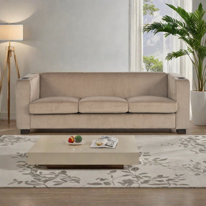 Canapé 3 places en bois massif 80 avec 2 ports USB et deux porte-gobelets