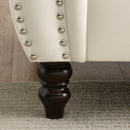 Canapé Chesterfield 3 places en velours 80 avec motif capitonné, garniture cloutée et 2 coussins