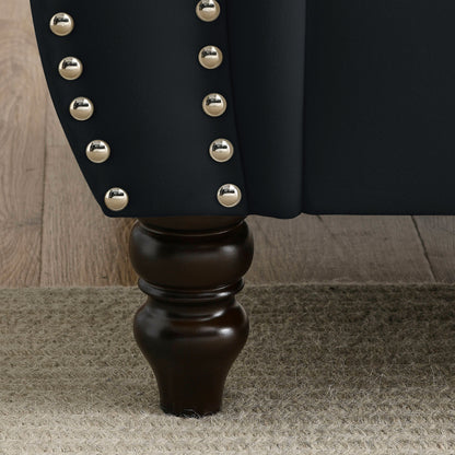 Canapé Chesterfield 3 places en velours 80 avec motif capitonné, garniture cloutée et 2 coussins