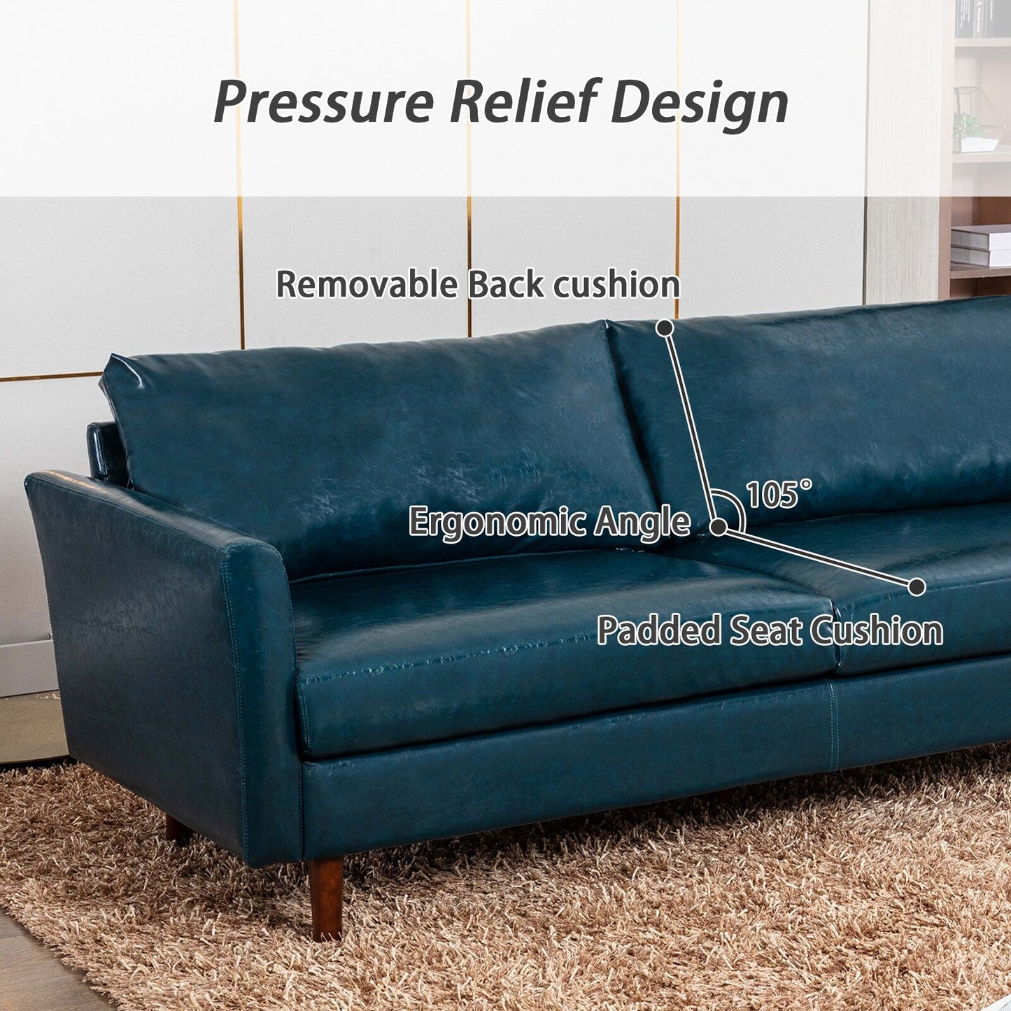 Canapé 3 places en similicuir de 80 pouces, avec cadre en bois, coussins rembourrés et dossier amovible