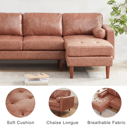 Canapé sectionnel 3 places en tissu en forme de L de 80 pouces avec coussins capitonnés, méridienne réversible et cadre en bois