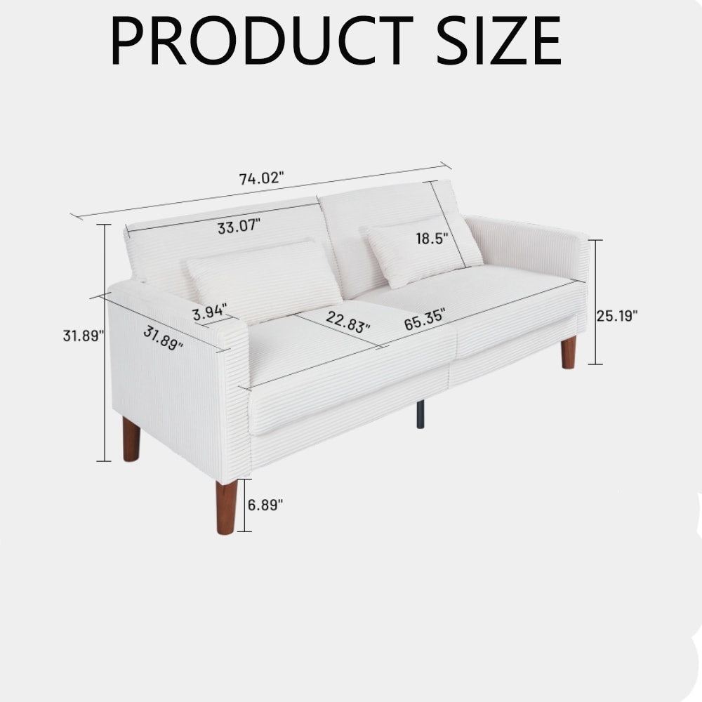 Canapé-lit en velours côtelé avec 2 coussins pour salon et chambre à coucher