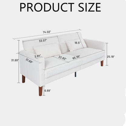 Canapé-lit en velours côtelé avec 2 coussins pour salon et chambre à coucher