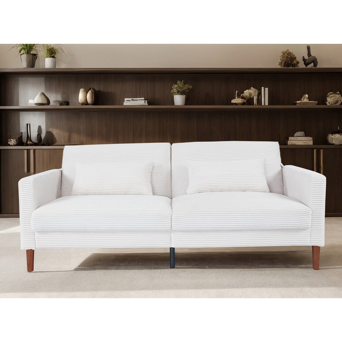 Canapé-lit en velours côtelé avec 2 coussins pour salon et chambre à coucher