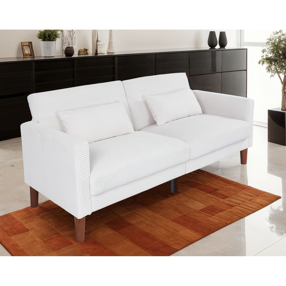 Canapé-lit en velours côtelé avec 2 coussins pour salon et chambre à coucher