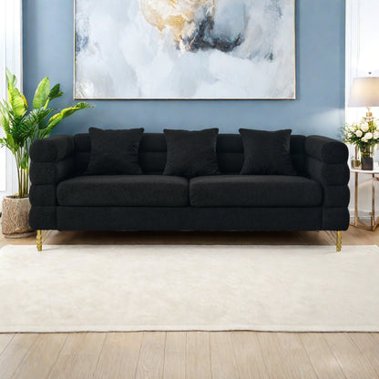 Canapé 3 places en tissu avec 3 coussins, assise moelleuse pour salon et chambre