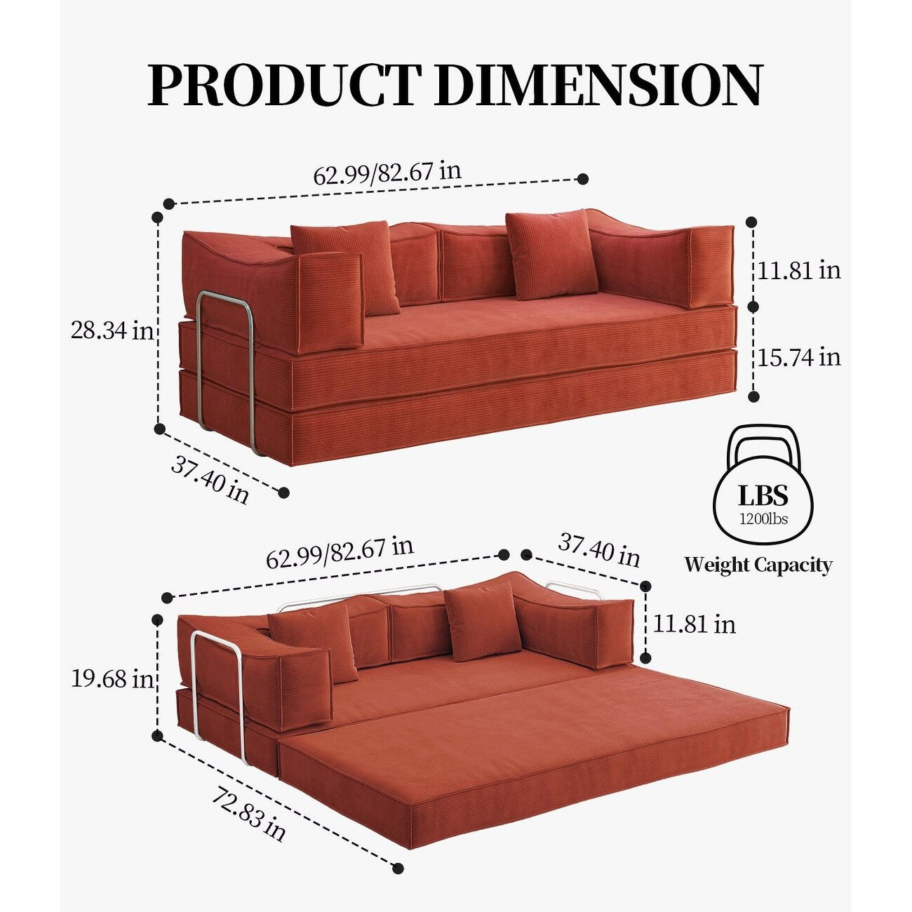 Canapé modulaire convertible en chenille de 82 pouces pour le salon