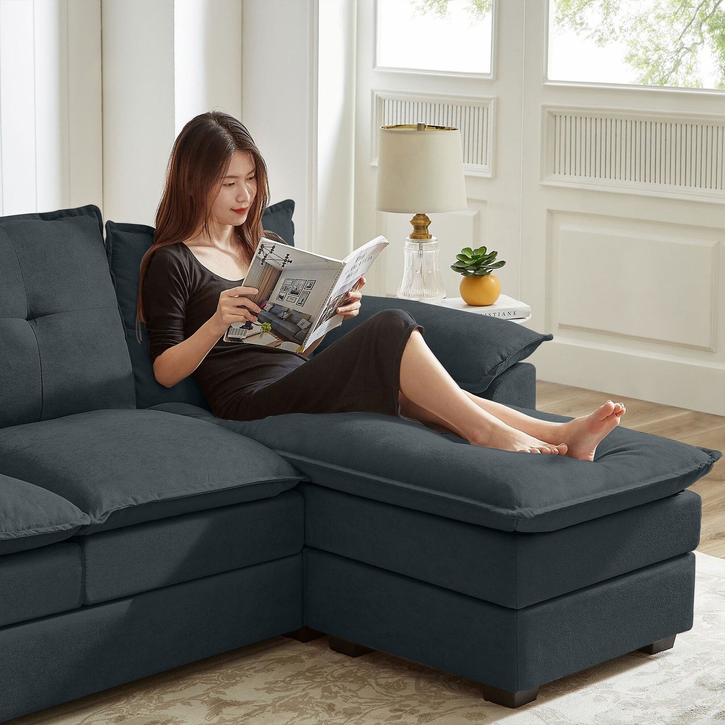 Canapé sectionnel en L de 82,28 pouces avec sièges nuage pour le salon