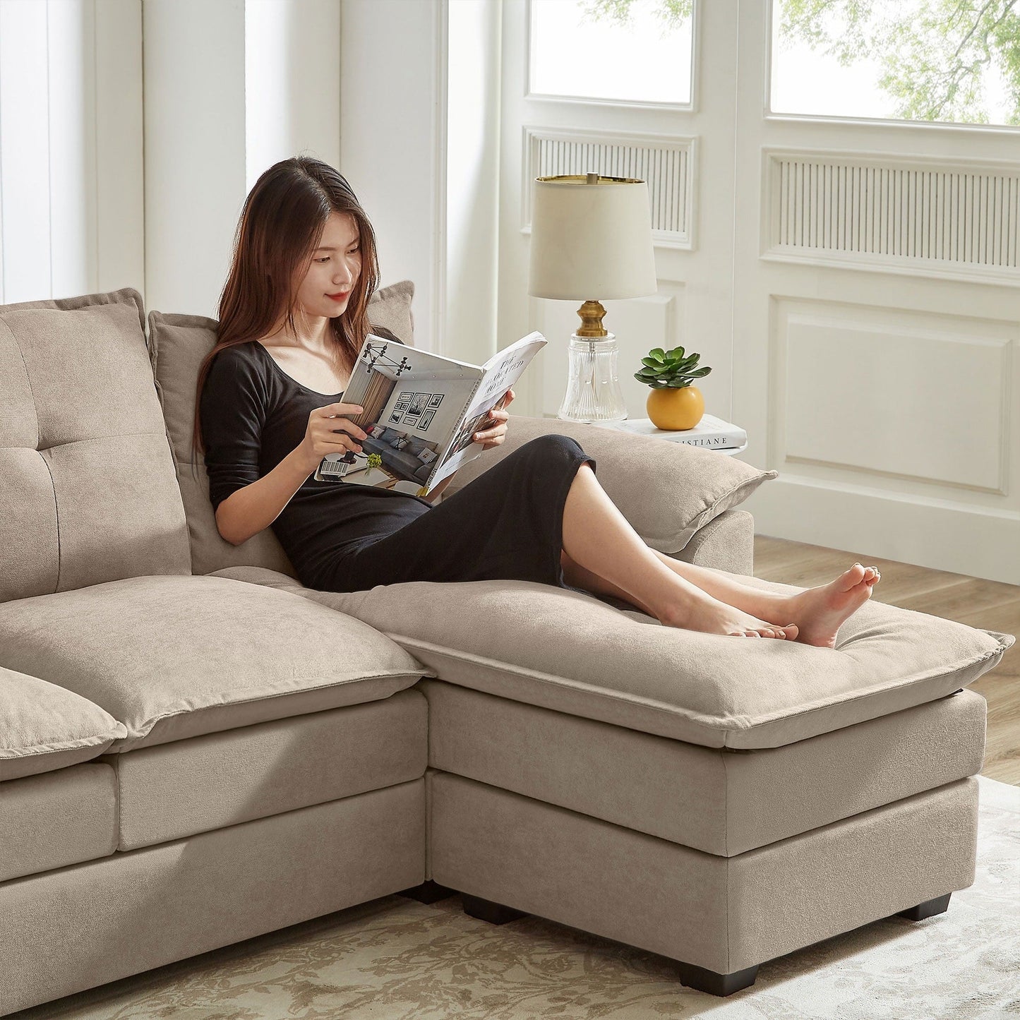 Canapé sectionnel en L de 82,28 pouces avec sièges nuage pour le salon