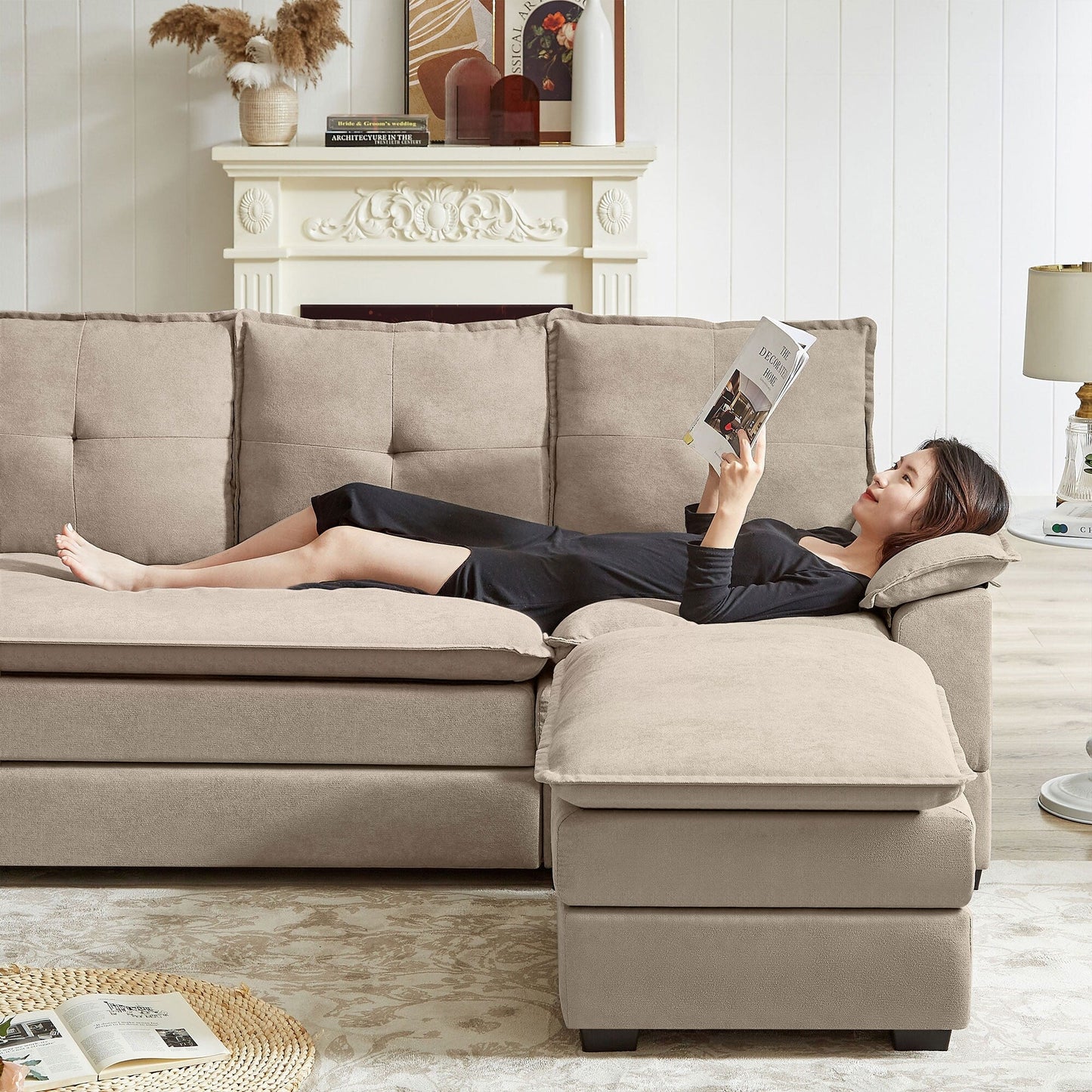 Canapé sectionnel en L de 82,28 pouces avec sièges nuage pour le salon