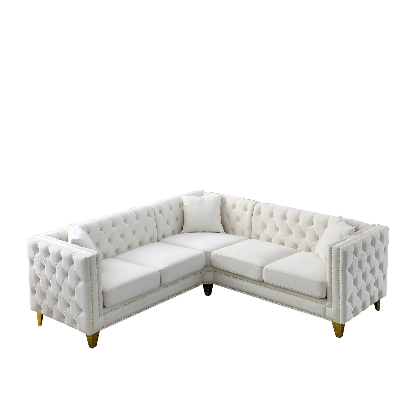 Canapé 5 places en L en velours de 82,2 po avec garniture cloutée