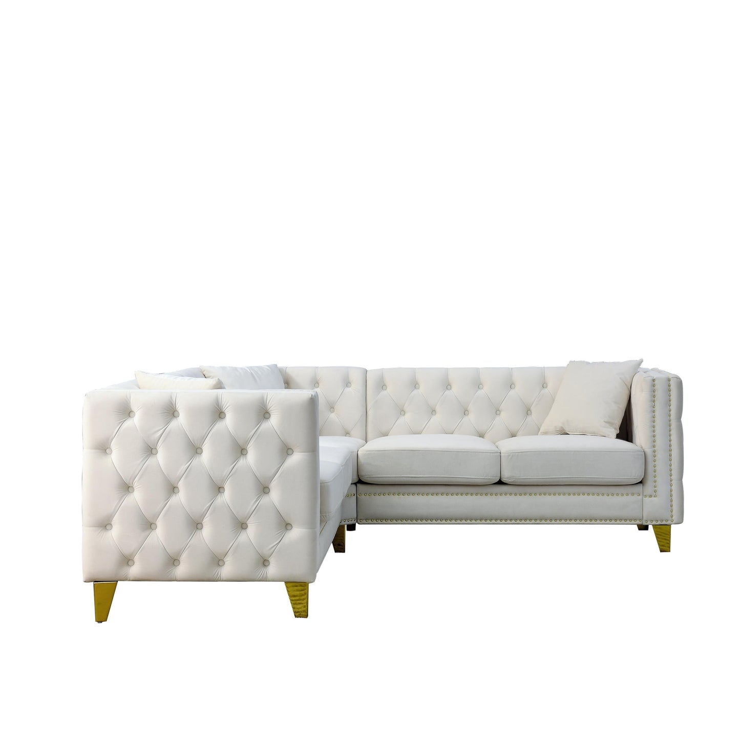 Canapé 5 places en L en velours de 82,2 po avec garniture cloutée