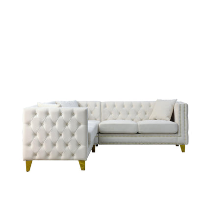 Canapé 5 places en L en velours de 82,2 po avec garniture cloutée