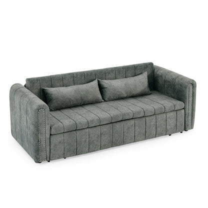 Canapé 3 places en velours de 82,3 po avec accoudoirs roulés, lit queen-size gigogne, deux tiroirs et deux oreillers