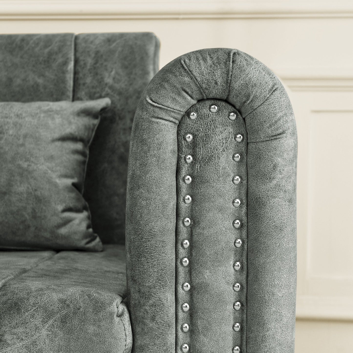 Canapé 3 places en velours de 82,3 po avec accoudoirs roulés, lit queen-size gigogne, deux tiroirs et deux oreillers