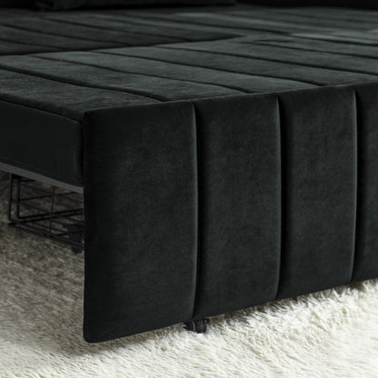 Canapé 3 places en velours de 82,3 po avec accoudoirs roulés, lit queen-size gigogne, deux tiroirs et deux oreillers