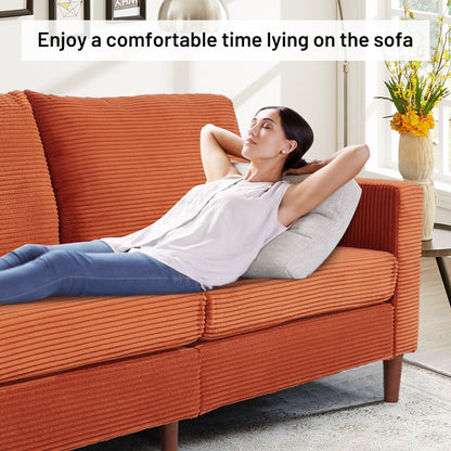 Causeuse rectangulaire 2 places en velours côtelé de 82,68 po de long, style milieu de siècle moderne, avec accoudoirs carrés