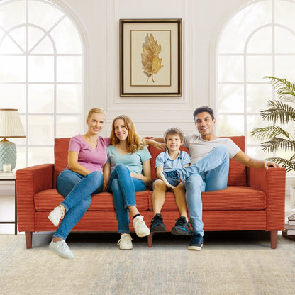 Causeuse rectangulaire 2 places en velours côtelé de 82,68 po de long, style milieu de siècle moderne, avec accoudoirs carrés