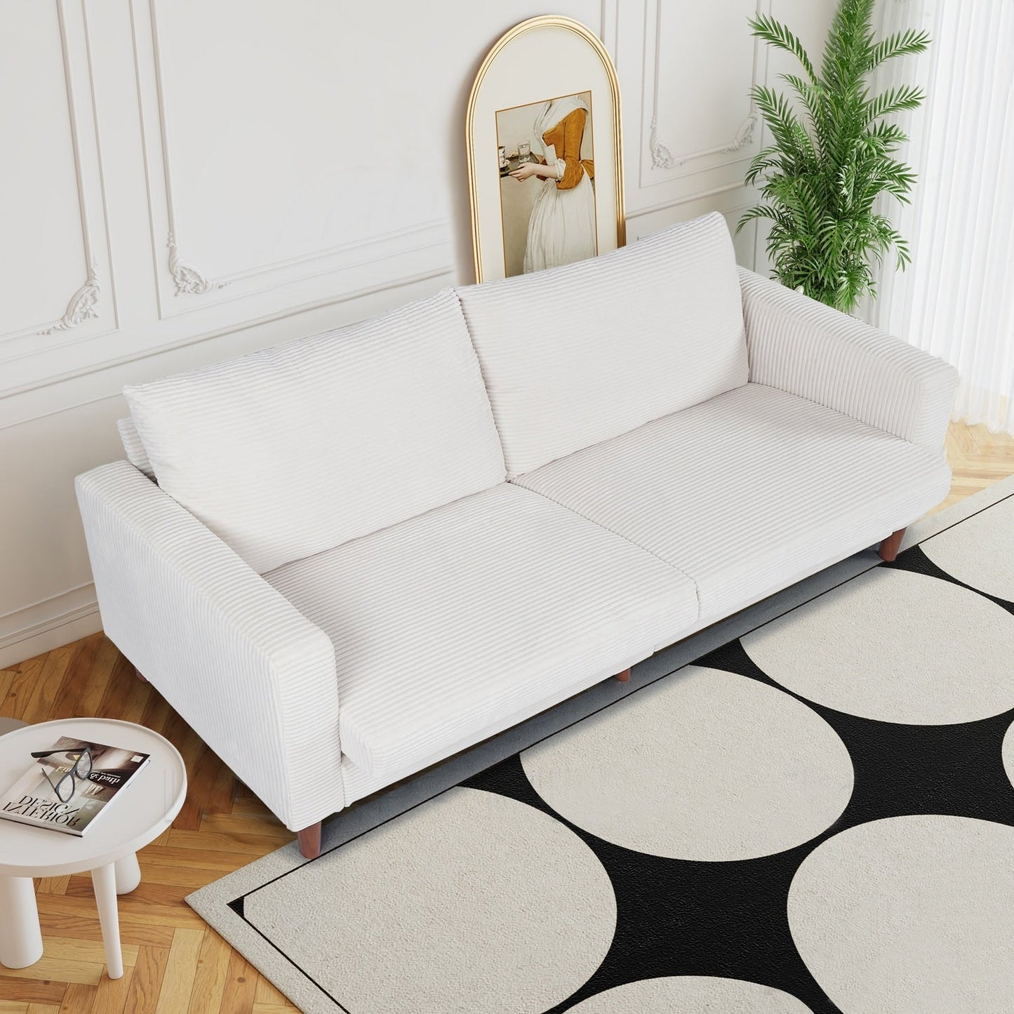 Causeuse rectangulaire 2 places en velours côtelé de 82,68 po de long, style milieu de siècle moderne, avec accoudoirs carrés