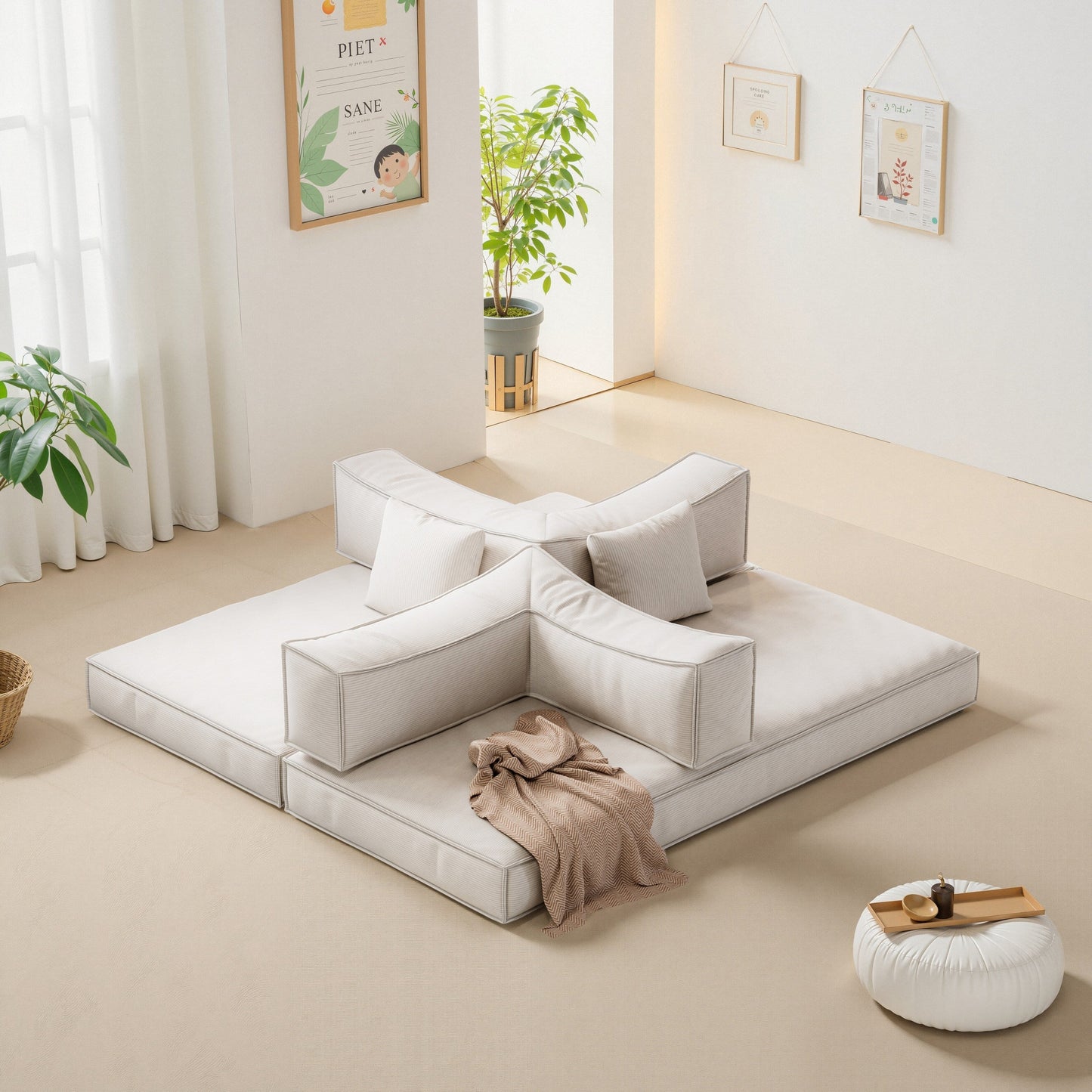 Canapé modulable 3 places en mousse 82,68 €, dossier amovible, assise 70 cm de large, housse lavable, structure en acier inoxydable