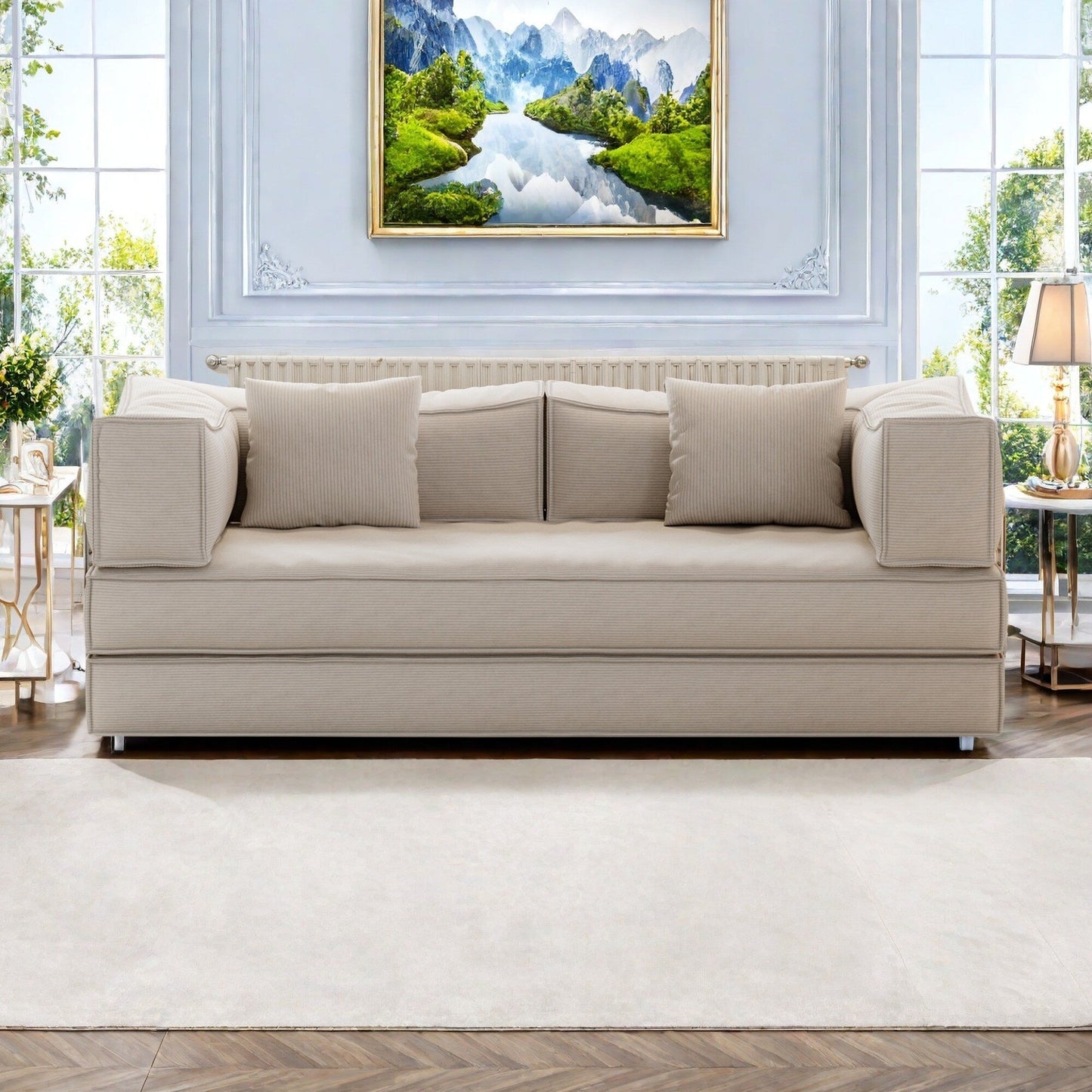 Canapé modulable 3 places en mousse 82,68 €, dossier amovible, assise 70 cm de large, housse lavable, structure en acier inoxydable