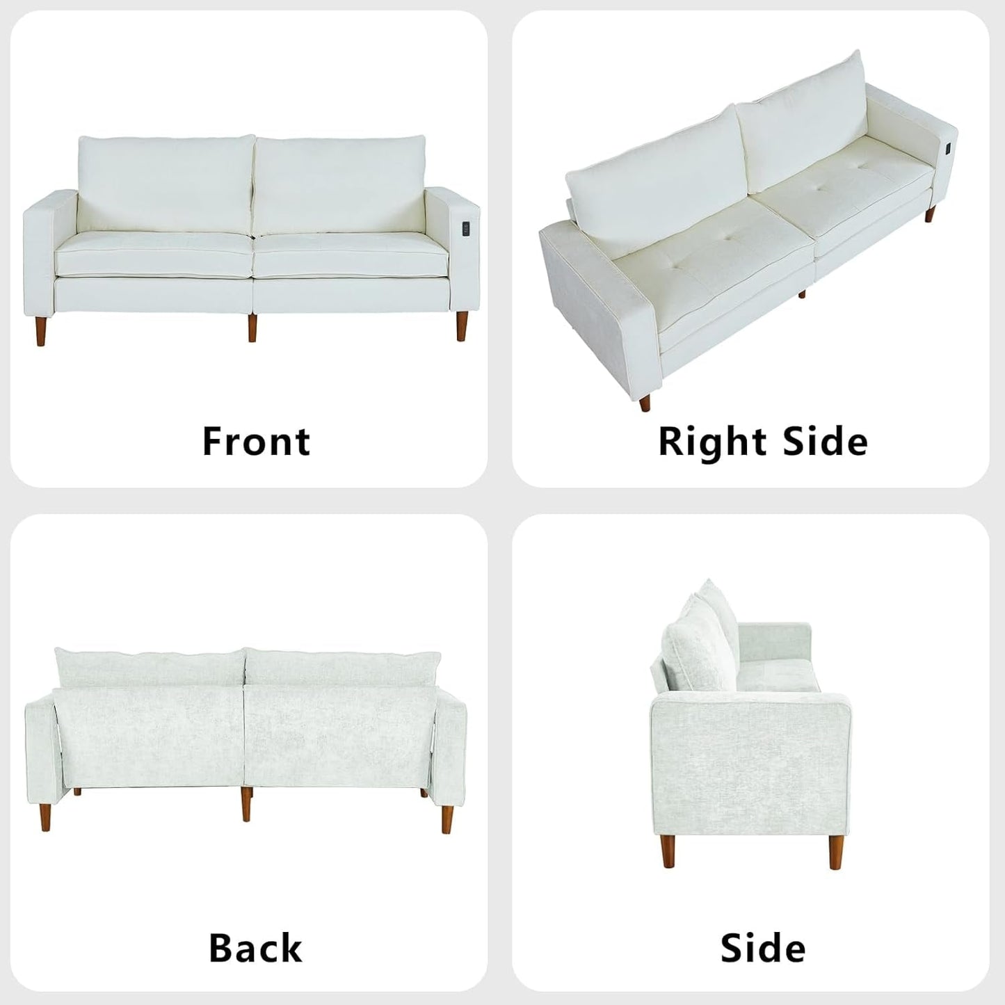 Canapé de salon 82,68 pouces, causeuse avec port USB/Type-C, confortable canapé causeuse en chenille avec housse amovible