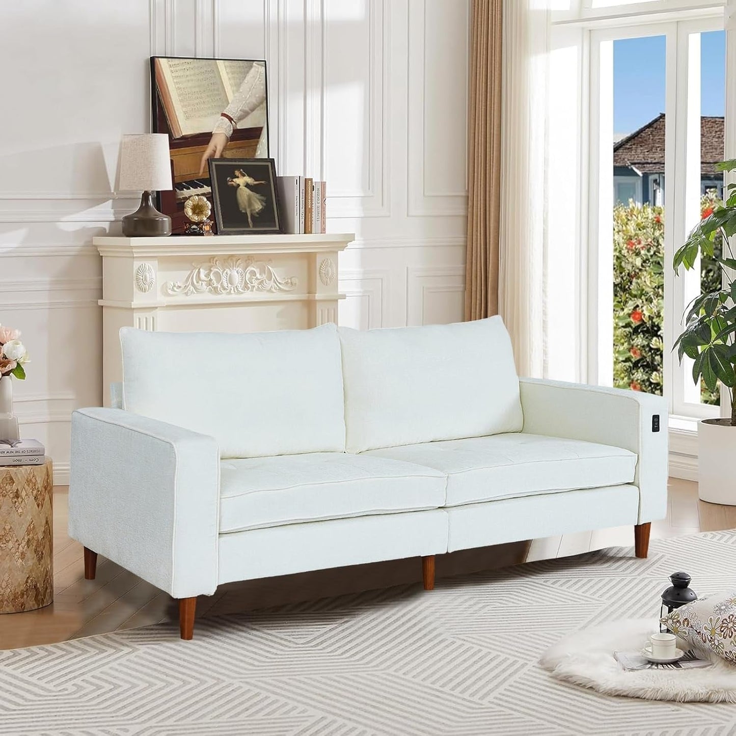 Canapé de salon 82,68 pouces, causeuse avec port USB/Type-C, confortable canapé causeuse en chenille avec housse amovible