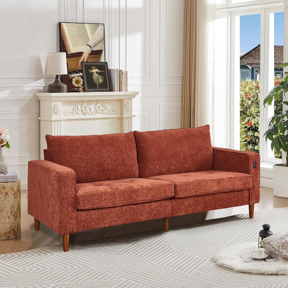 Canapé de salon 82,68 pouces, causeuse avec port USB/Type-C, confortable canapé causeuse en chenille avec housse amovible