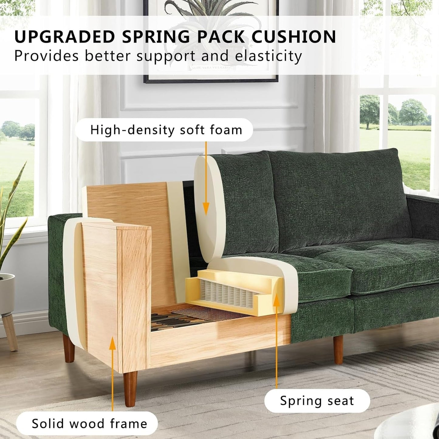 Canapé de salon 82,68 pouces, causeuse avec port USB/Type-C, confortable canapé causeuse en chenille avec housse amovible