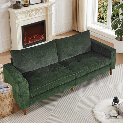 Canapé de salon 82,68 pouces, causeuse avec port USB/Type-C, confortable canapé causeuse en chenille avec housse amovible