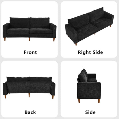 Canapé de salon 82,68 pouces, causeuse avec port USB/Type-C, confortable canapé causeuse en chenille avec housse amovible