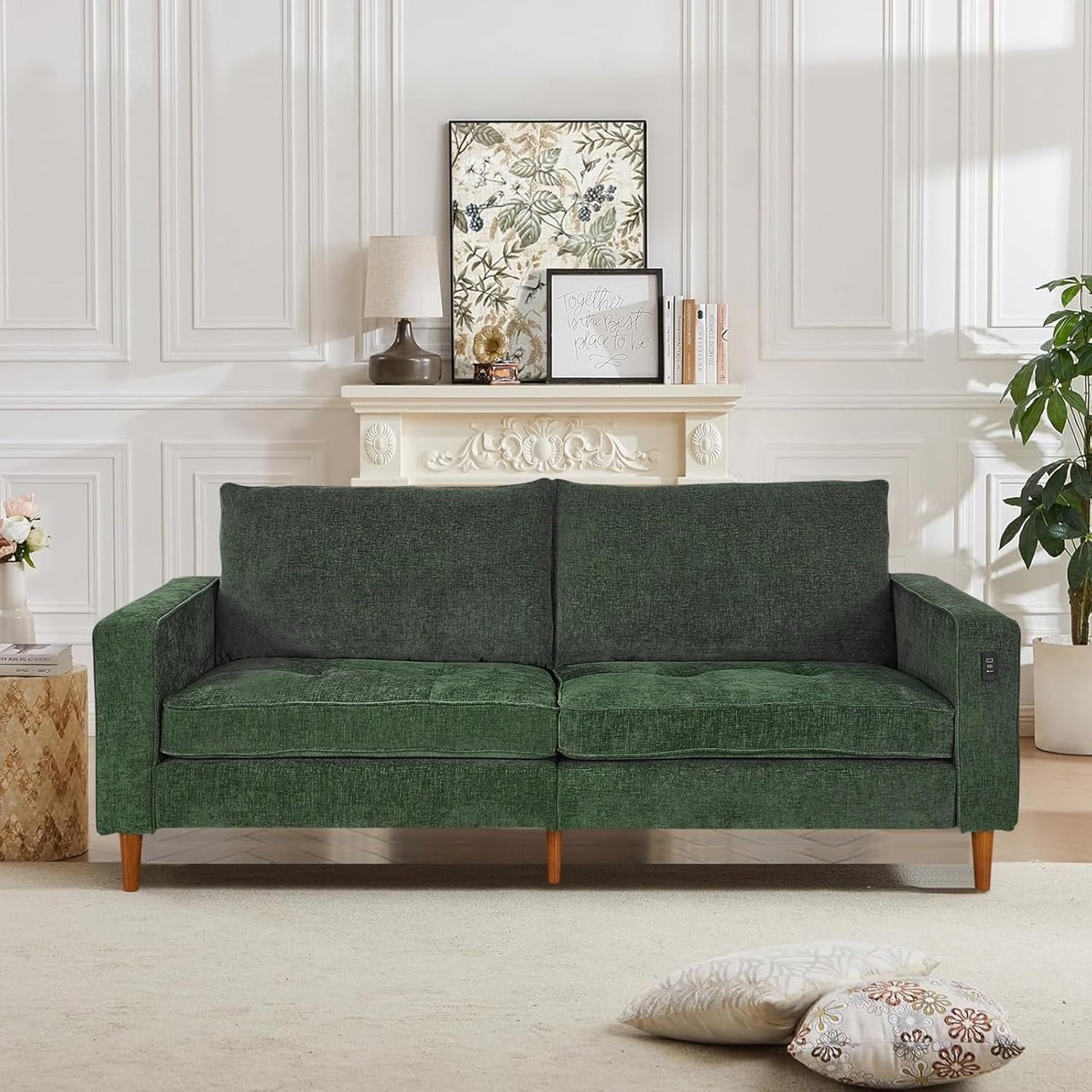 Canapé de salon 82,68 pouces, causeuse avec port USB/Type-C, confortable canapé causeuse en chenille avec housse amovible