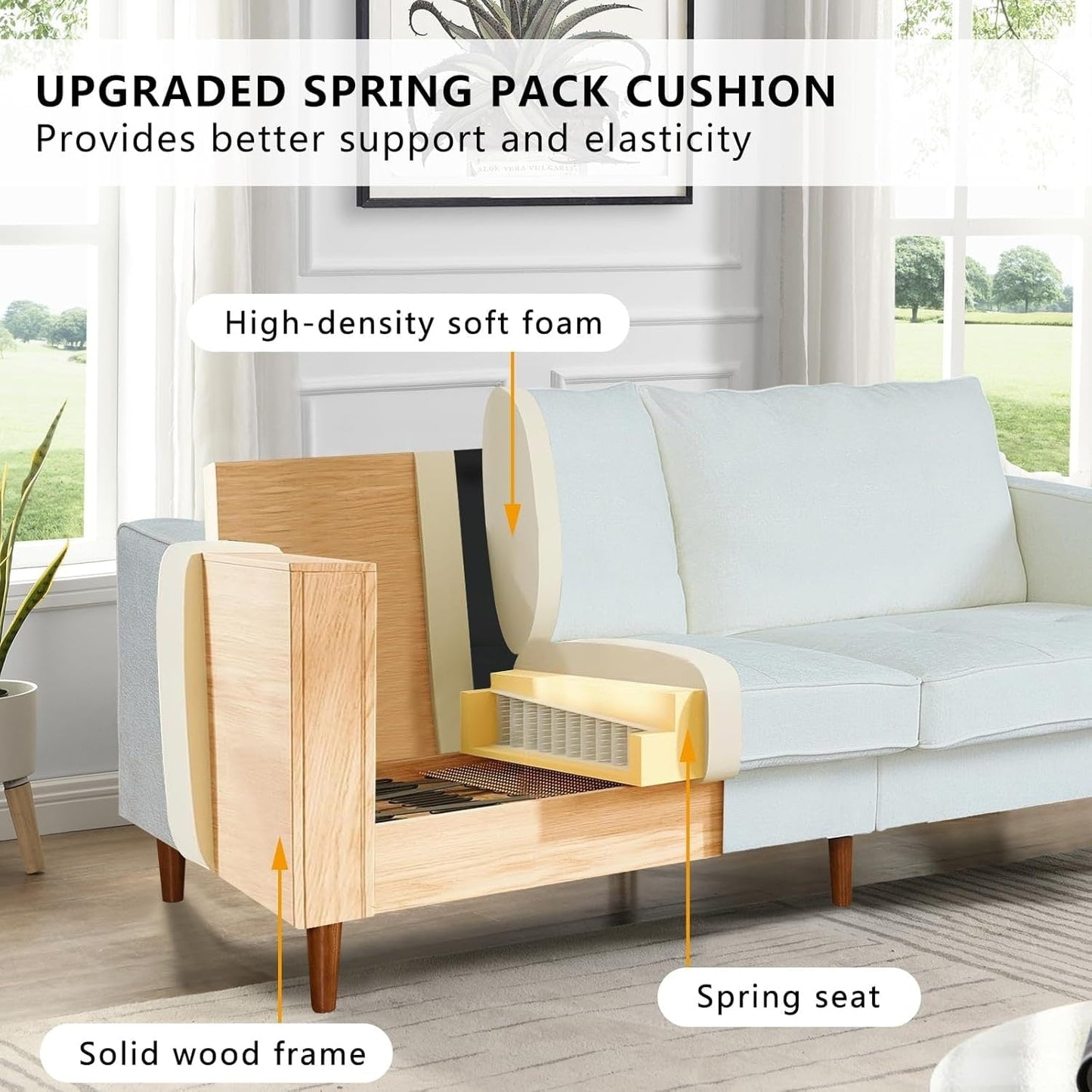 Canapé de salon 82,68 pouces, causeuse avec port USB/Type-C, confortable canapé causeuse en chenille avec housse amovible