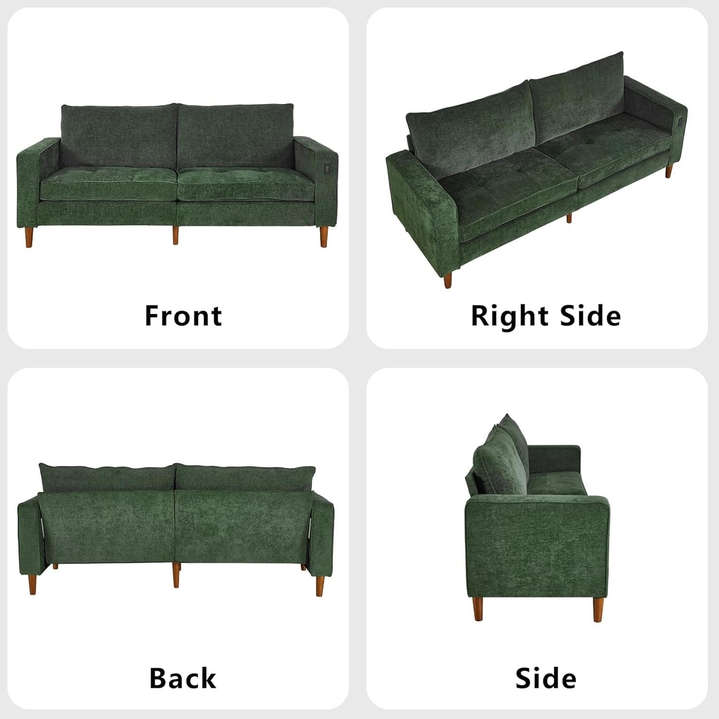 Canapé de salon 82,68 pouces, causeuse avec port USB/Type-C, confortable canapé causeuse en chenille avec housse amovible