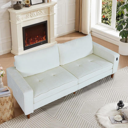 Canapé de salon 82,68 pouces, causeuse avec port USB/Type-C, confortable canapé causeuse en chenille avec housse amovible