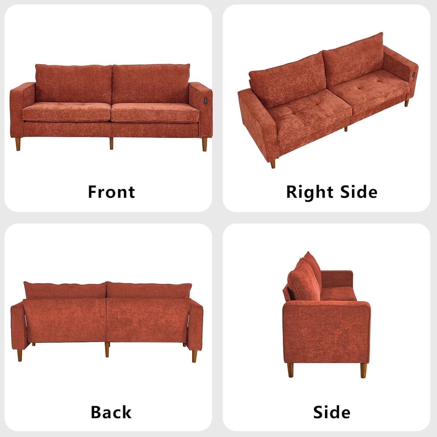 Canapé de salon 82,68 pouces, causeuse avec port USB/Type-C, confortable canapé causeuse en chenille avec housse amovible