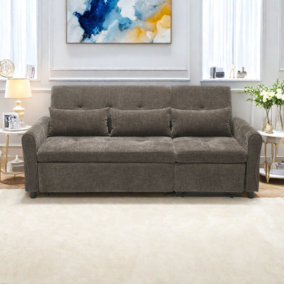 Canapé-lit 2 en 1 en chenille avec dossier réglable, méridienne réversible et ports de chargement USB