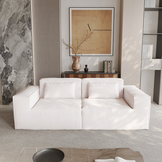 Canapé causeuse moderne rembourré 82 pouces, canapé modulaire en velours côtelé avec housse en tissu amovible et 2 oreillers