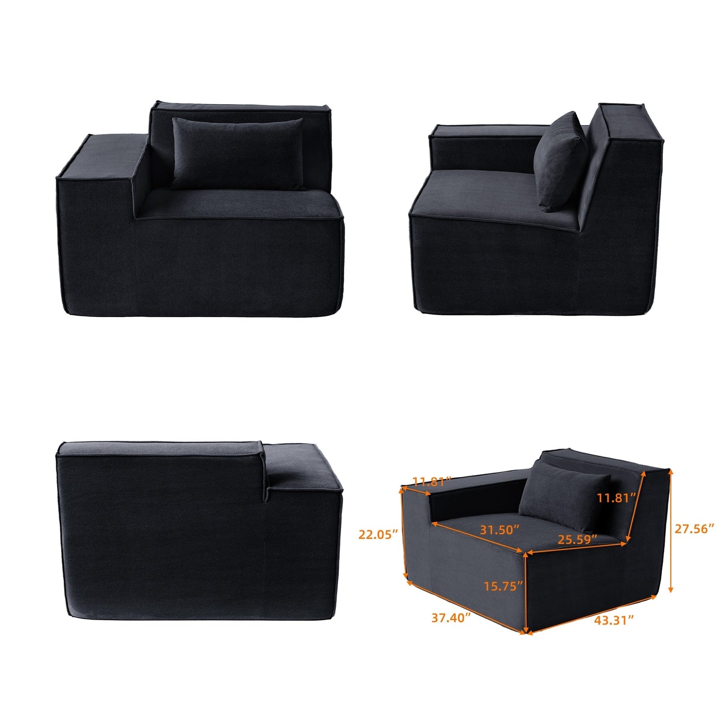 Canapé causeuse moderne rembourré 82 pouces, canapé modulaire en velours côtelé avec housse en tissu amovible et 2 oreillers