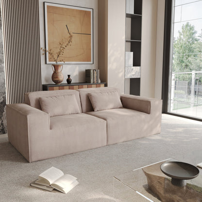 Canapé causeuse moderne rembourré 82 pouces, canapé modulaire en velours côtelé avec housse en tissu amovible et 2 oreillers